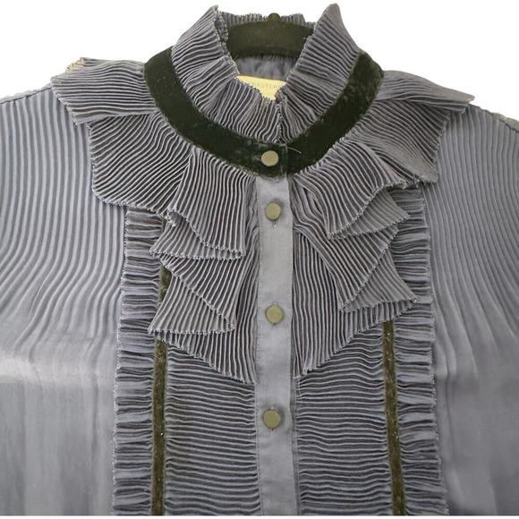 Diane Von Furstenberg DVF Jonquille Pleated High Neck Ruffle Blouse (4) - Picture 12 of 15